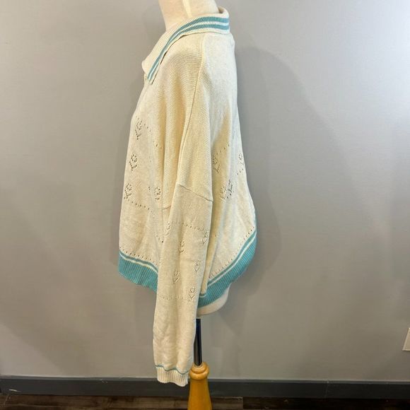 NWOT BP Pointelle Cotton Polo Sweater in Ivory‎ Dove (3X) - Picture 5 of 8